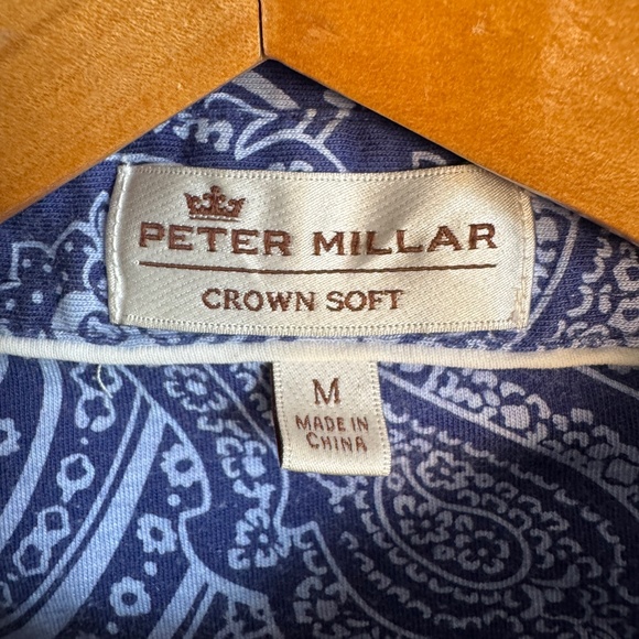 Vintage Peter Millar Crown Soft Abstract Paisley Polo Shirt Short Sleeve Blue M - Picture 2 of 13